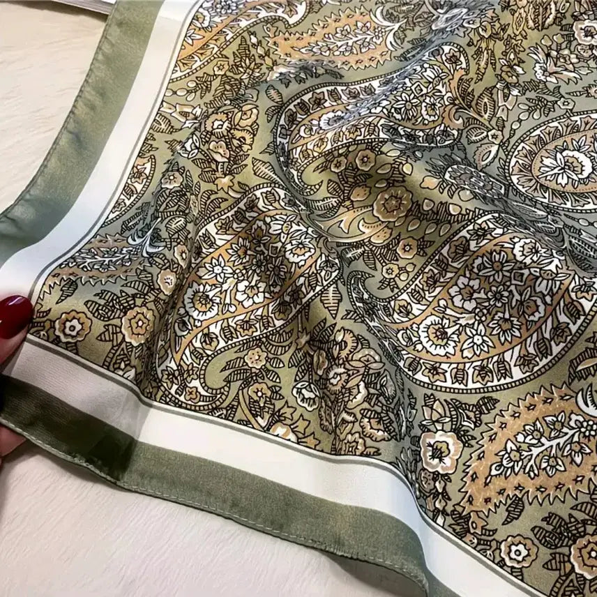 [BUNJANG] Paisley Pattern Silk Scarf - Green / 페이즐리 패턴 실크 스카프 그린