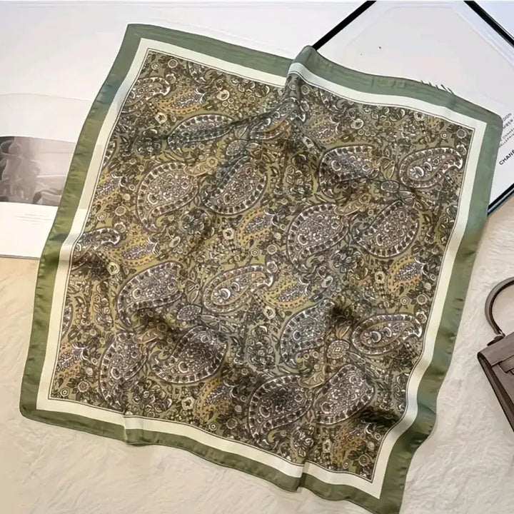 [BUNJANG] Paisley Pattern Silk Scarf - Green / 페이즐리 패턴 실크 스카프 그린