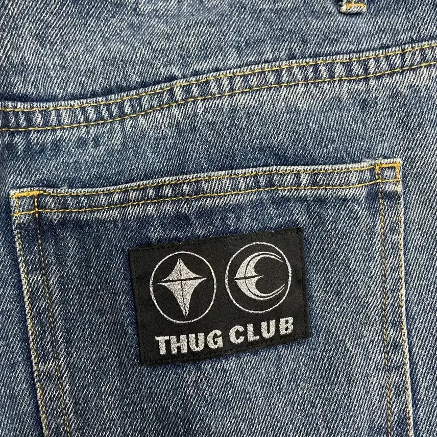 [BUNJANG] Thug Club Leather Washing Denim Pants / 떠그클럽 레더 워싱 데님 팬츠