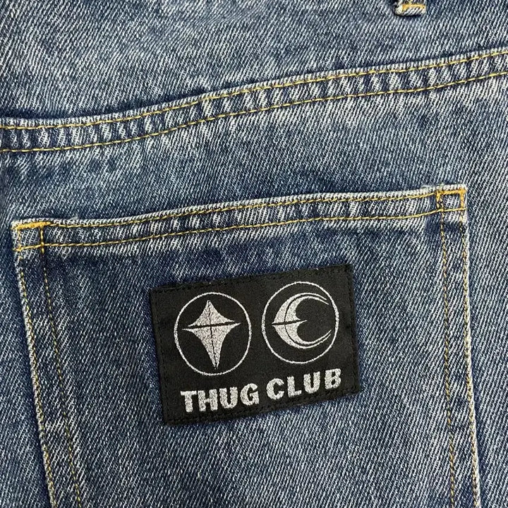 [BUNJANG] Thug Club Leather Washing Denim Pants / 떠그클럽 레더 워싱 데님 팬츠
