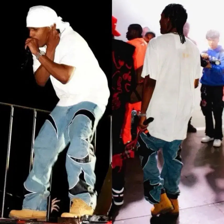 [BUNJANG] Thug Club Leather Washing Denim Pants / 떠그클럽 레더 워싱 데님 팬츠