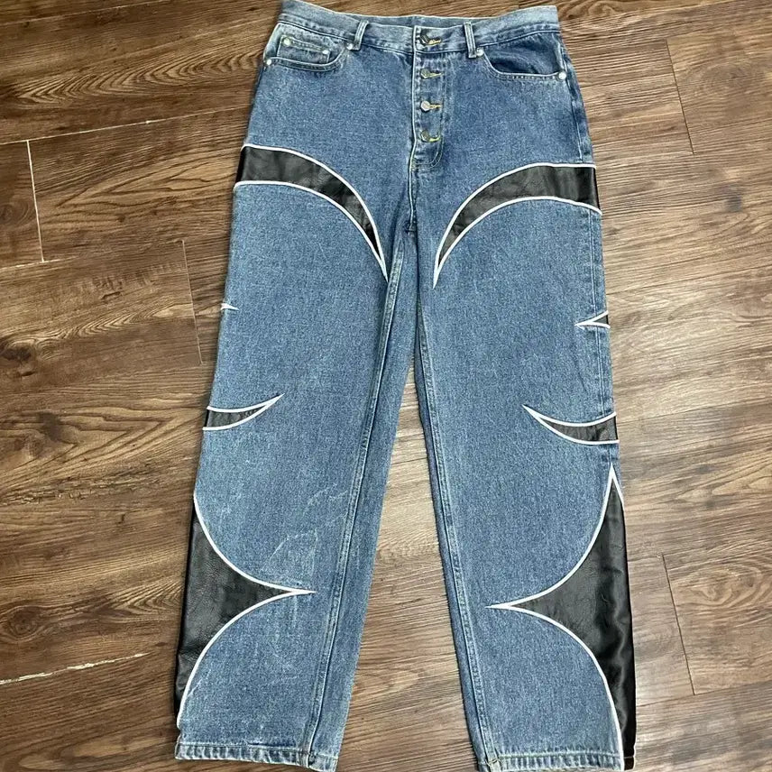 [BUNJANG] Thug Club Leather Washing Denim Pants / 떠그클럽 레더 워싱 데님 팬츠