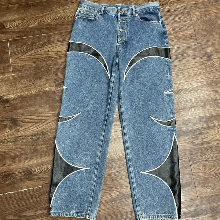 [BUNJANG] Thug Club Leather Washing Denim Pants / 떠그클럽 레더 워싱 데님 팬츠