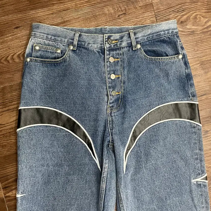 [BUNJANG] Thug Club Leather Washing Denim Pants / 떠그클럽 레더 워싱 데님 팬츠