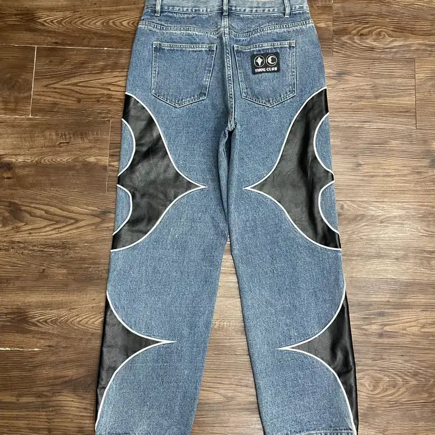 [BUNJANG] Thug Club Leather Washing Denim Pants / 떠그클럽 레더 워싱 데님 팬츠