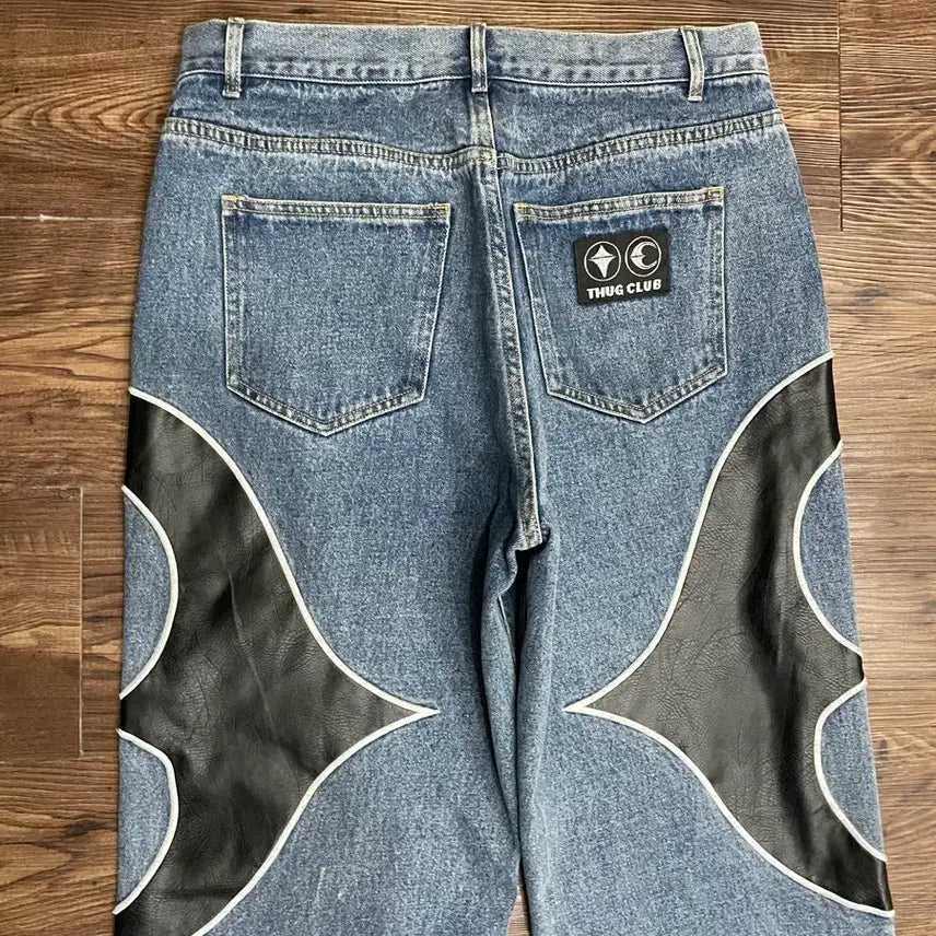 [BUNJANG] Thug Club Leather Washing Denim Pants / 떠그클럽 레더 워싱 데님 팬츠