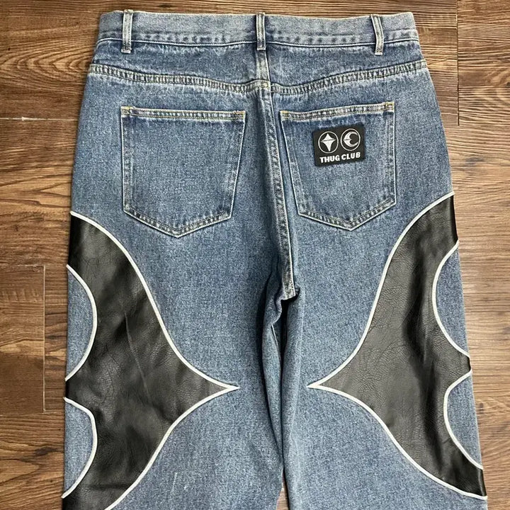 [BUNJANG] Thug Club Leather Washing Denim Pants / 떠그클럽 레더 워싱 데님 팬츠