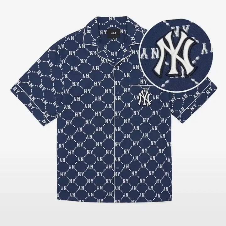 [BUNJANG] MLB Diamond Monogram Cotton Jacquard Short Sleeve Shirt NY / XL Mlb 다이아 모노그램 코튼 자카드 반팔 셔츠 NY