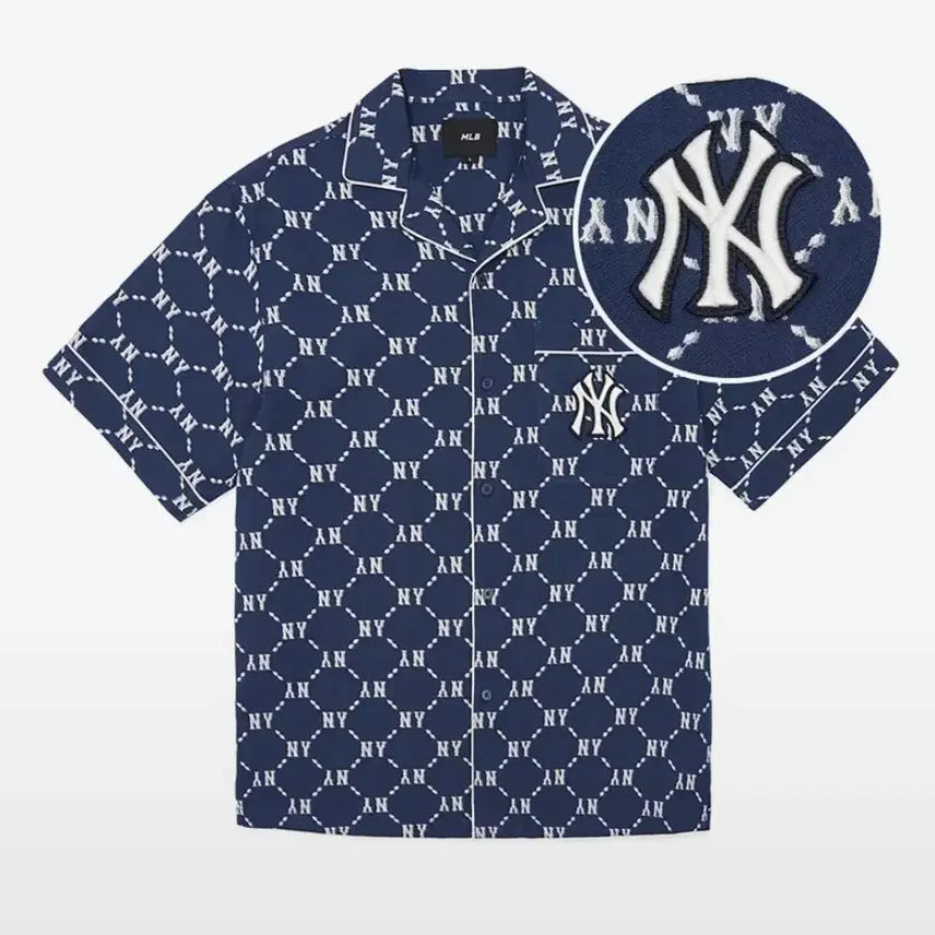 [BUNJANG] MLB Diamond Monogram Cotton Jacquard Short Sleeve Shirt NY / XL Mlb 다이아 모노그램 코튼 자카드 반팔 셔츠 NY