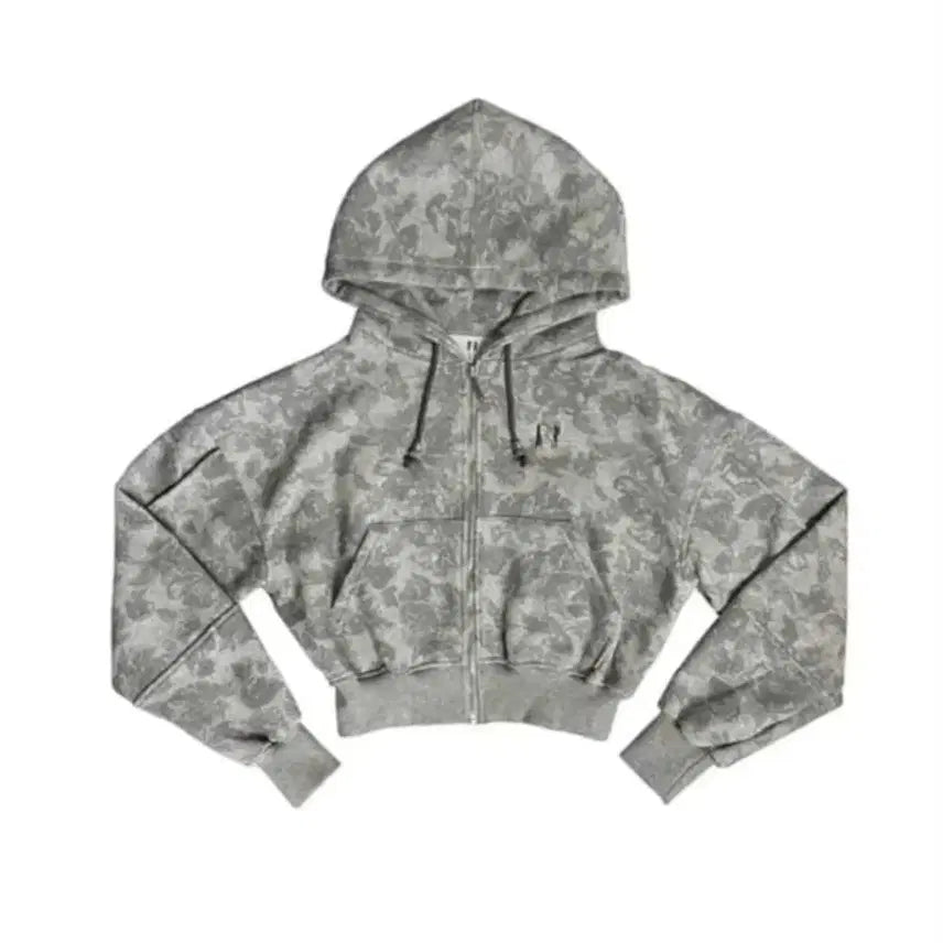 [BUNJANG] Newerlein Flower Bead Emblem Hooded Zip-up Gray / 뉴얼린 플라워 비즈 엠블럼 후드집업 그레이