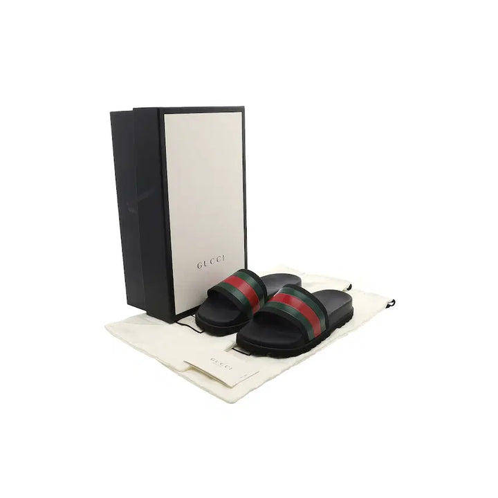 [SOLD OUT] 구찌 웹 러버 슬라이드 샌들 블랙