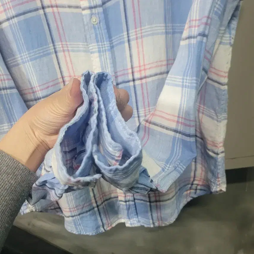 [BUNJANG] POLO Linen 100% Check Long Sleeve Shirt / POLO 폴로 린넨 100% 체크 긴팔 셔츠 M95-L100