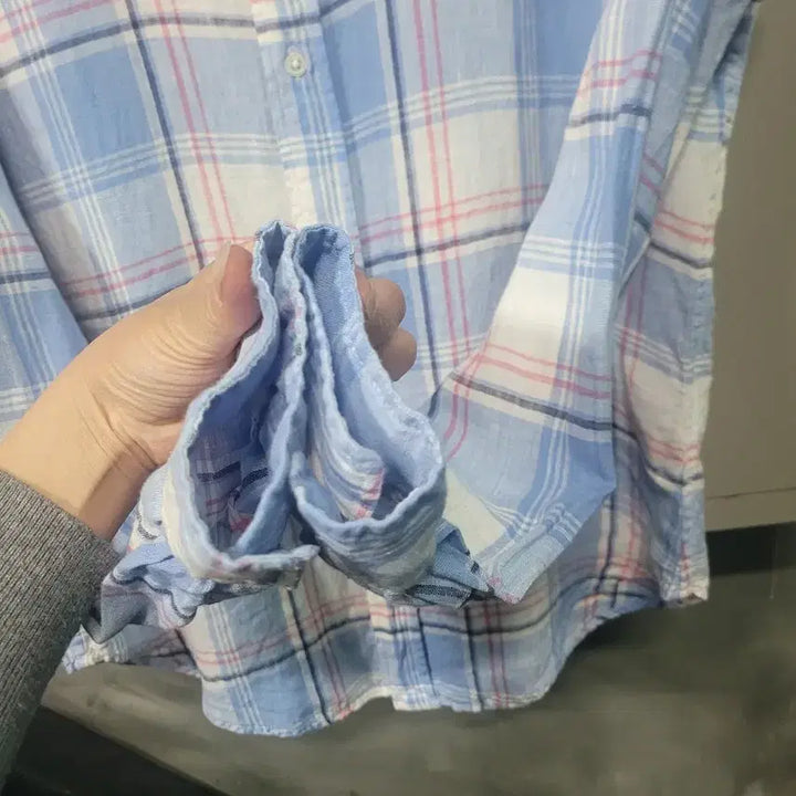 [BUNJANG] POLO Linen 100% Check Long Sleeve Shirt / POLO 폴로 린넨 100% 체크 긴팔 셔츠 M95-L100