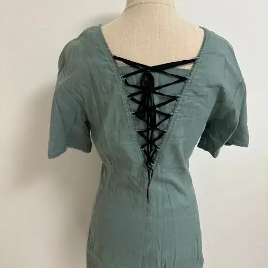 [BUNJANG] CC Collect Vintage Green Linen Eyelet Dress / 백화점 씨씨콜렉트 빈티지 그린 린넨 아일렛 원피스