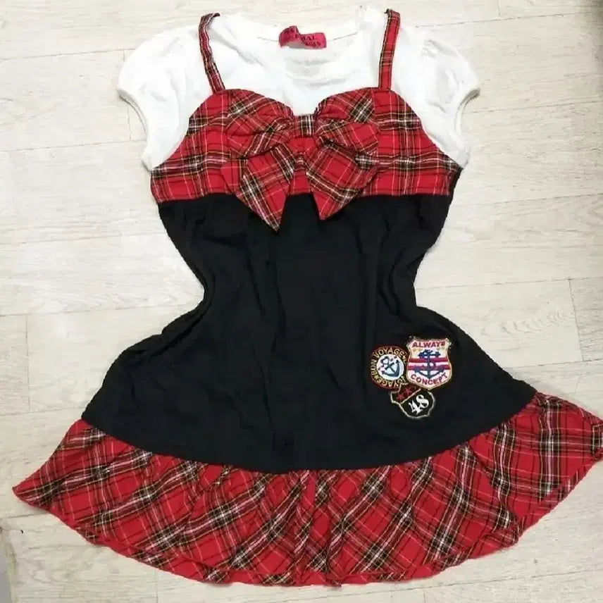 [BUNJANG] Vintage Ribbon Check Bustier Dress / 빈티지 리본 체크뷔스티에 원피스 캐캐체