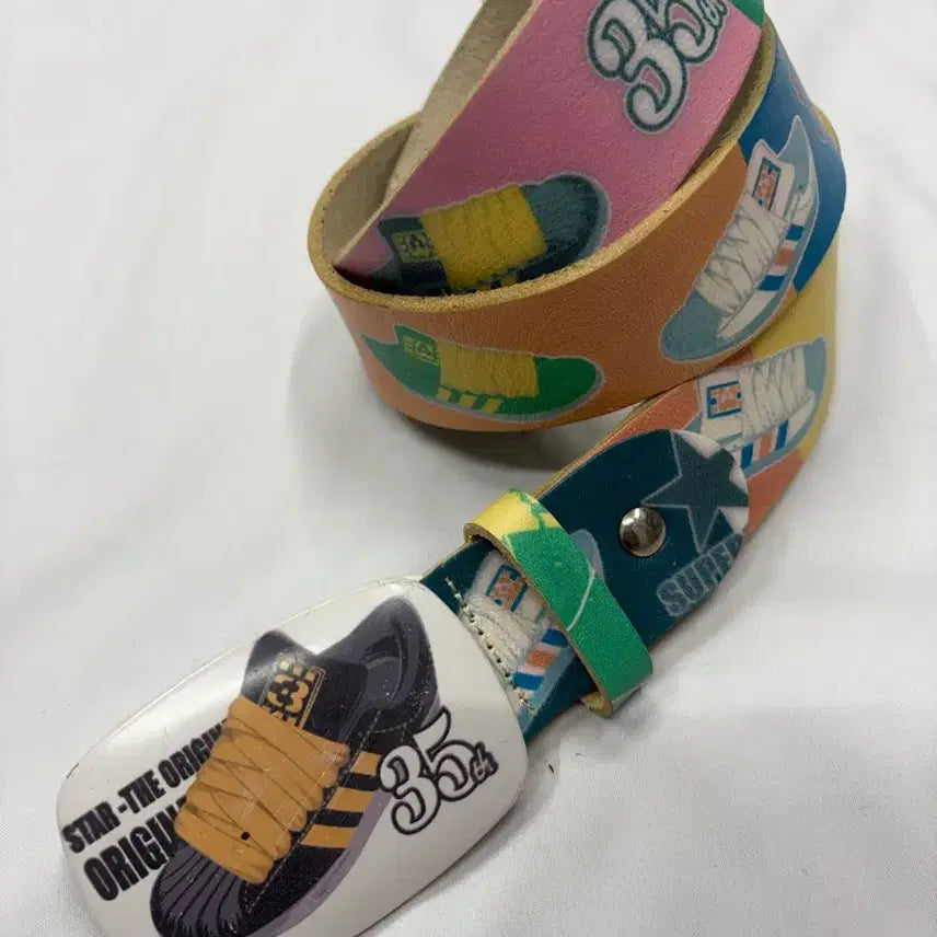 [BUNJANG] ROMANTTE 35th Shoes Graphic Vintage Leather Belt / 35th 슈즈 그래픽 빈티지 레더 벨트
