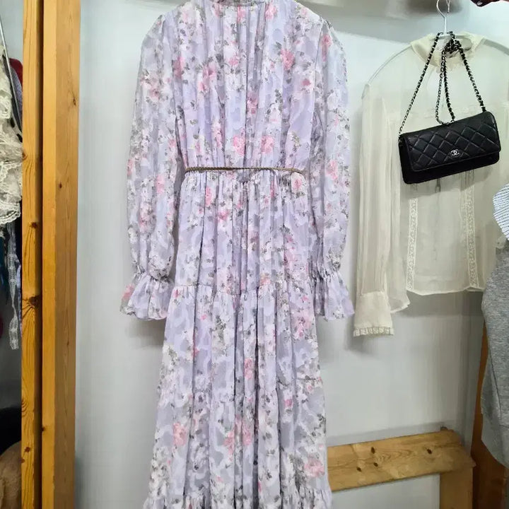[BUNJANG] SJSJ Lavender Floral Chiffon Long Dress / SJSJ 라벤더 플로럴 쉬폰 롱 원피스