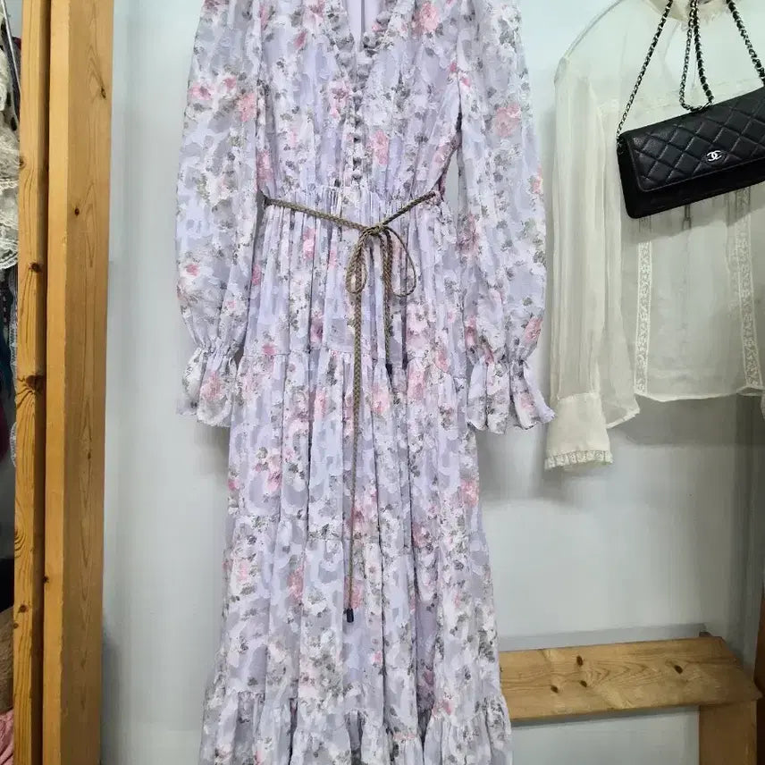 [BUNJANG] SJSJ Lavender Floral Chiffon Long Dress / SJSJ 라벤더 플로럴 쉬폰 롱 원피스