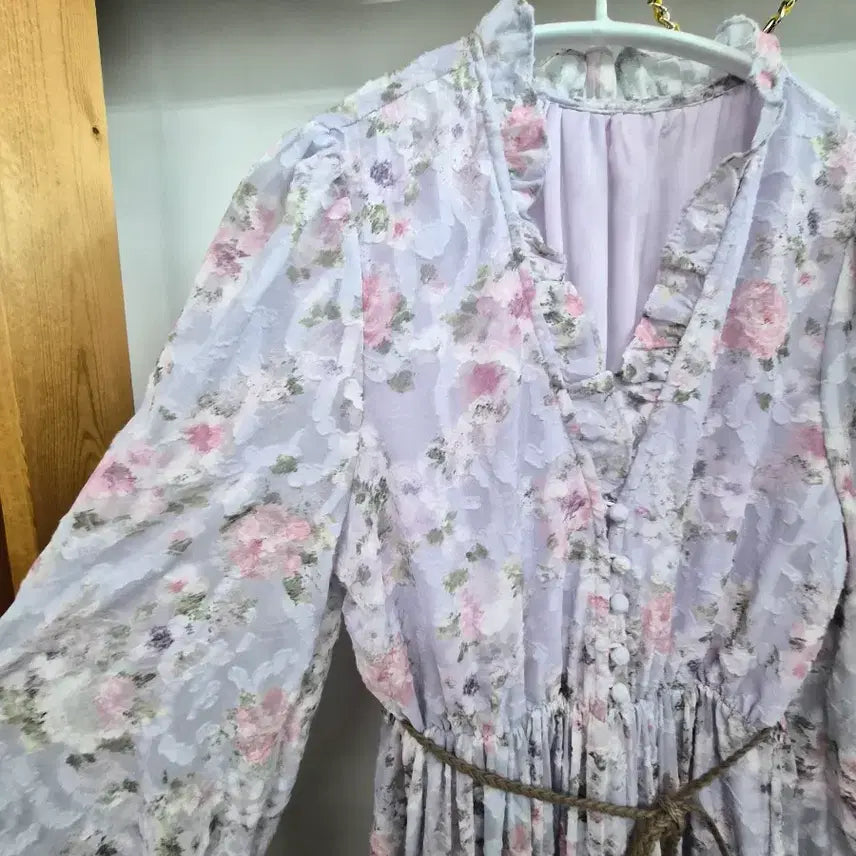 [BUNJANG] SJSJ Lavender Floral Chiffon Long Dress / SJSJ 라벤더 플로럴 쉬폰 롱 원피스