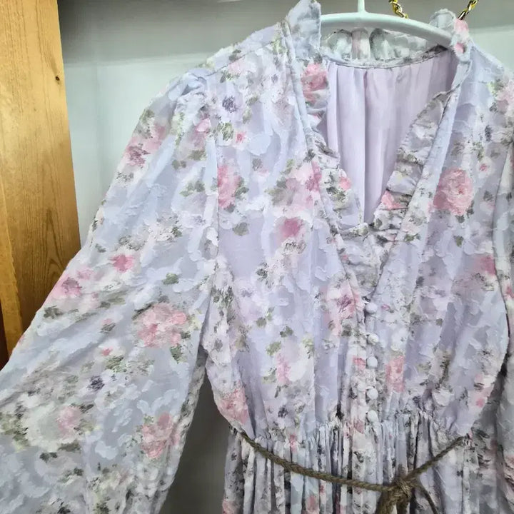 [BUNJANG] SJSJ Lavender Floral Chiffon Long Dress / SJSJ 라벤더 플로럴 쉬폰 롱 원피스