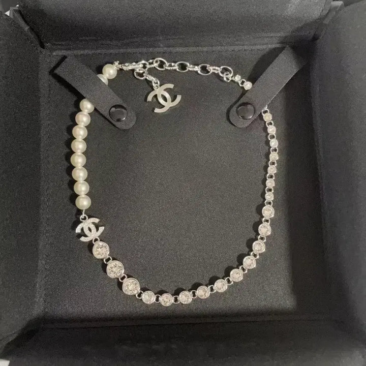 [BUNJANG] Chanel Pearl and Cubic Zirconia Necklace / 샤넬 진주/큐빅 목걸이