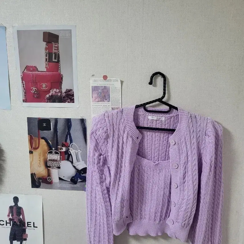 [BUNJANG] Lovely Twins Knit Cardigan Set Lilac / 러블리 트윈스 니트 가디건 세트 연보라