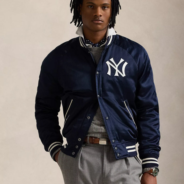 [BUNJANG] Polo Ralph Lauren Yankees Satin Jacket - Navy - L / 폴로 랄프로렌 양키스 새틴 자켓 / 네이비 / L