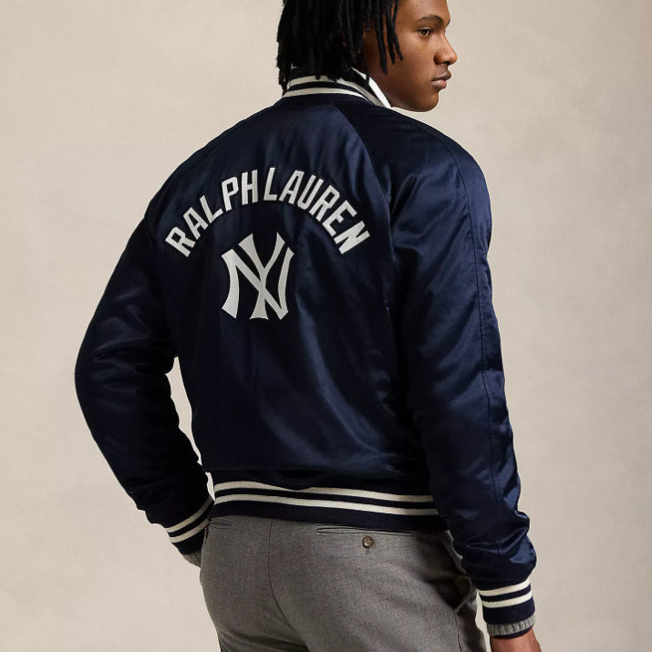 [BUNJANG] Polo Ralph Lauren Yankees Satin Jacket - Navy - L / 폴로 랄프로렌 양키스 새틴 자켓 / 네이비 / L