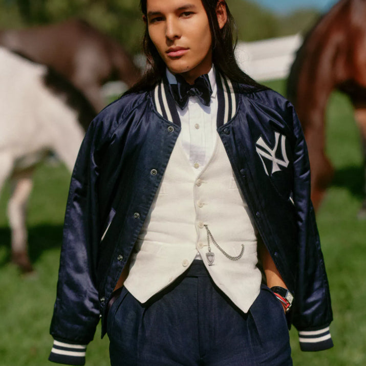 [BUNJANG] Polo Ralph Lauren Yankees Satin Jacket - Navy - L / 폴로 랄프로렌 양키스 새틴 자켓 / 네이비 / L