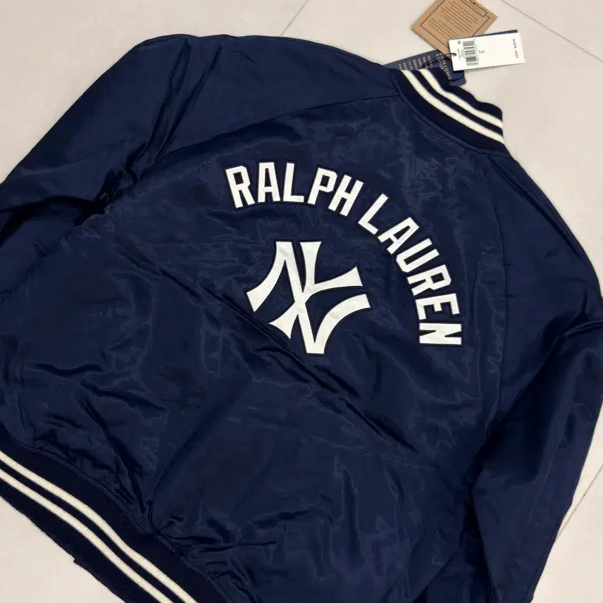[BUNJANG] Polo Ralph Lauren Yankees Satin Jacket - Navy - L / 폴로 랄프로렌 양키스 새틴 자켓 / 네이비 / L
