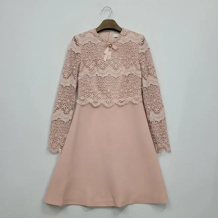 [BUNJANG] Satin Pink Lace Flare Dress / 샤틴 핑크 레이스 플레어 원피스/90/앨리스/453