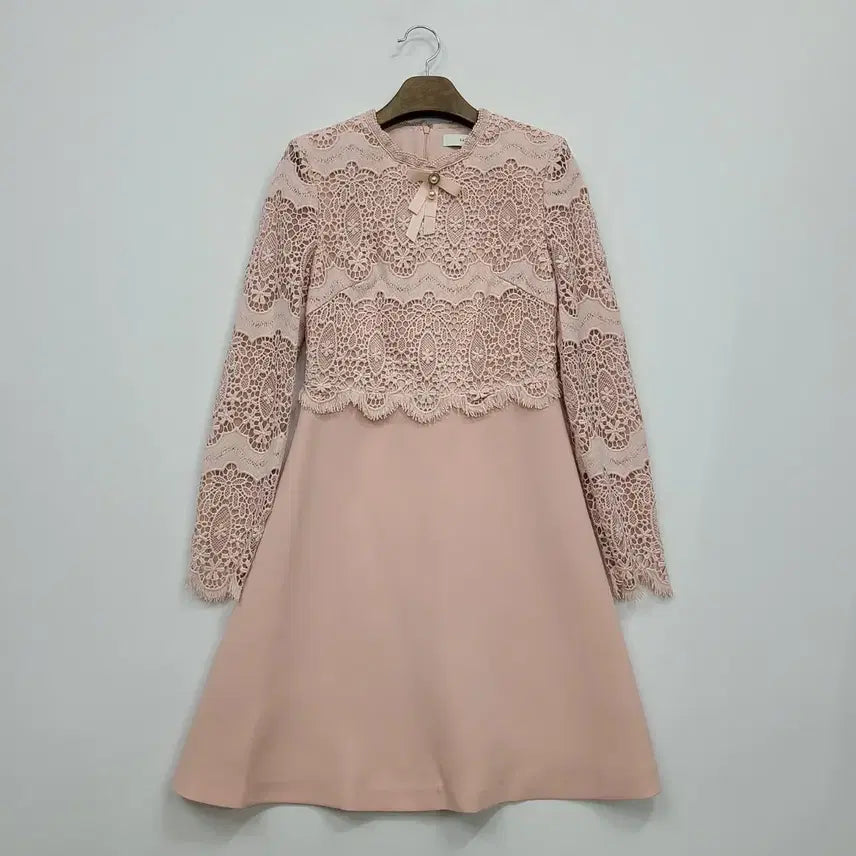 [BUNJANG] Satin Pink Lace Flare Dress / 샤틴 핑크 레이스 플레어 원피스/90/앨리스/453