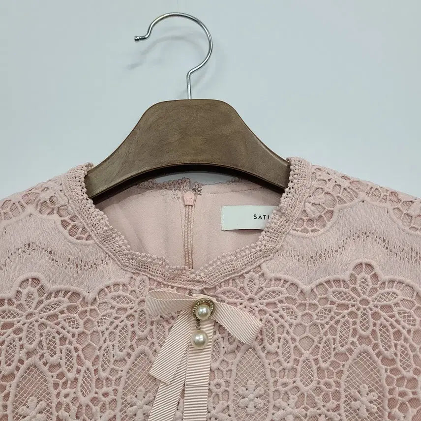 [BUNJANG] Satin Pink Lace Flare Dress / 샤틴 핑크 레이스 플레어 원피스/90/앨리스/453
