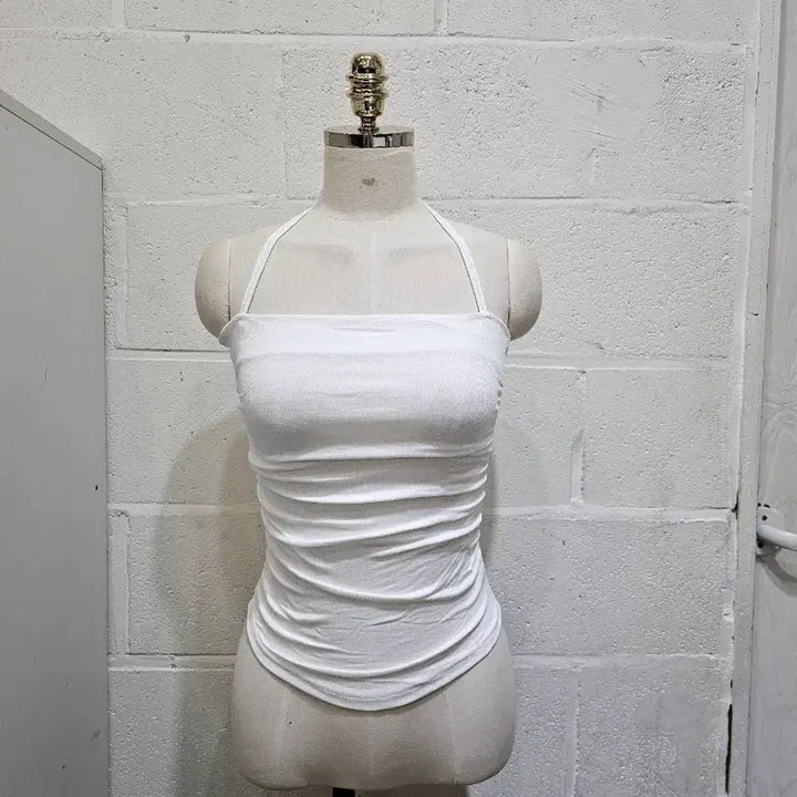 [BUNJANG] Holder Neck Ribbon Shirring Tank Top - White / 홀더넥 리본 옆셔링 나시- 화이트