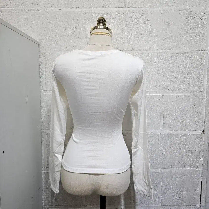 [BUNJANG] Basic U-neck Long Sleeve Shirt - White / 허리라인 유넥 이중안감 무지 긴팔- 화이트