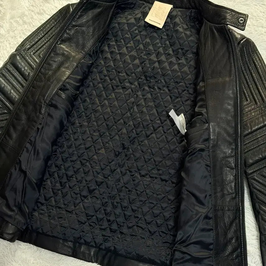 [BUNJANG] WOOYOUNGMI Geometric Quilted Lambskin Leather Jacket / WOOYOUNGMI 솔리드옴므 기하학 입체 퀼팅 램스킨 레더 자켓