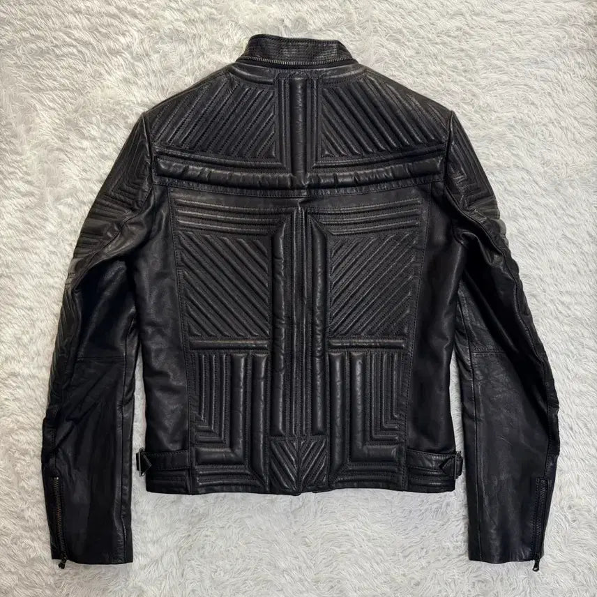 [BUNJANG] WOOYOUNGMI Geometric Quilted Lambskin Leather Jacket / WOOYOUNGMI 솔리드옴므 기하학 입체 퀼팅 램스킨 레더 자켓