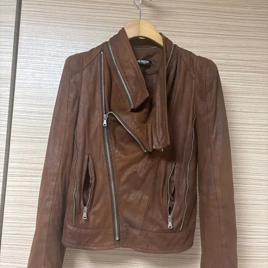 [BUNJANG] Brown Leather Rider Jacket / 브라운 가죽 라이더 자켓