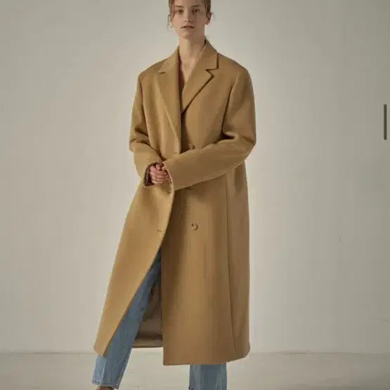 [BUNJANG] Facade Pattern Cashmere Minimal Coat Beige / 파사드패턴 캐시미어 미니멀 코트 새상품