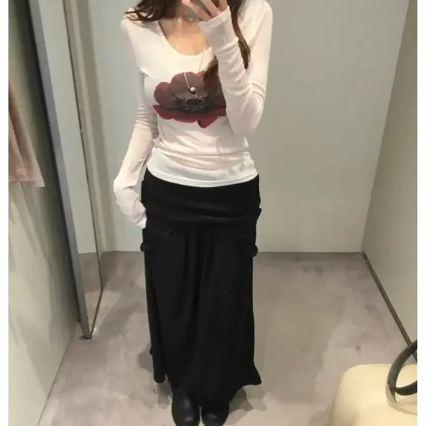 [BUNJANG] Black Pleated Long Skirt / 블랙 롱 스커트 플리츠 디자인