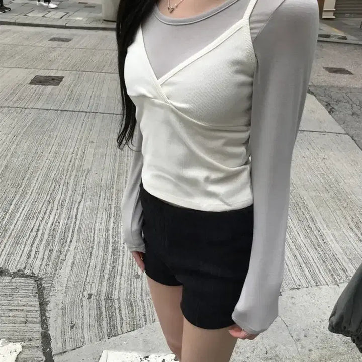 [BUNJANG] Minifore Mauve Layered Top Set - Khaki / [새제품.바로배송] 미니포에 모브 레이어드 탑 세트 카키