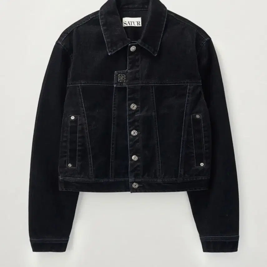 [BUNJANG] SATUR Black Denim Cropped Jacket WS Size / SATUR 블랙 데님 크롭 자켓
