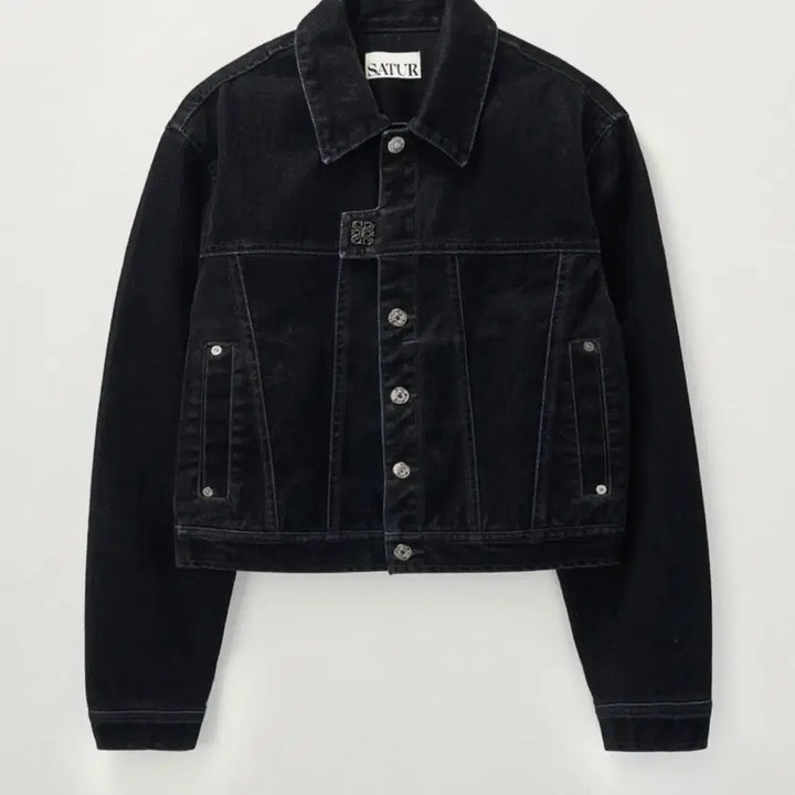 [BUNJANG] SATUR Black Denim Cropped Jacket WS Size / SATUR 블랙 데님 크롭 자켓