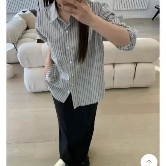 [BUNJANG] Preppy Stripe Shirt Beige Free Size / 프레피 스트라이프 셔츠 베이지 FREE