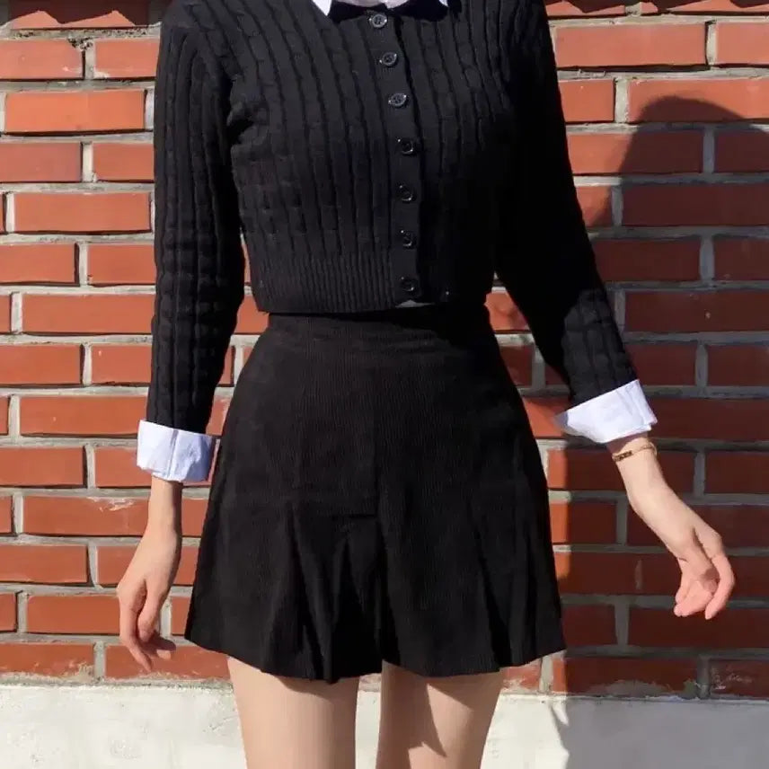 [BUNJANG] Corduroy Pleated Skirt Black S / 코듀로이 플리츠 스커트 블랙 s