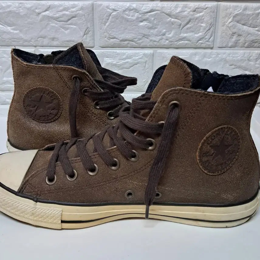[BUNJANG] Converse All Star Brown Leather High-Top Sneakers / 컨버스 올스타 브라운 하이탑 260
