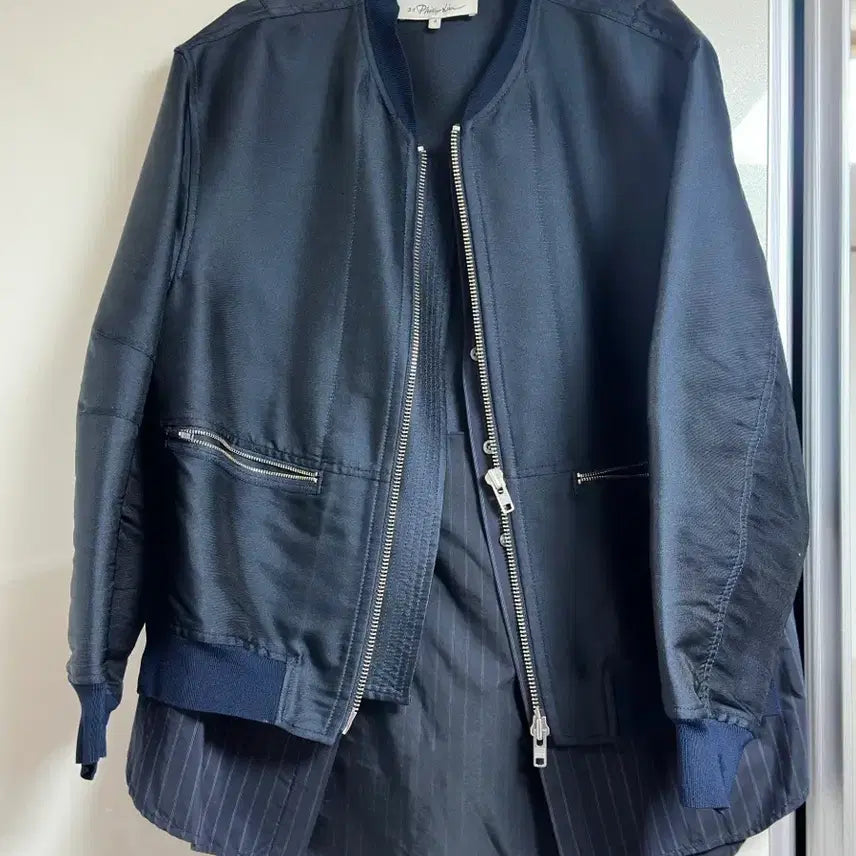 [BUNJANG] Phillip Lim Satin Layered Jacket Navy / 필립림 phillip lim 셔츠레이어드 사틴 자켓 네이비