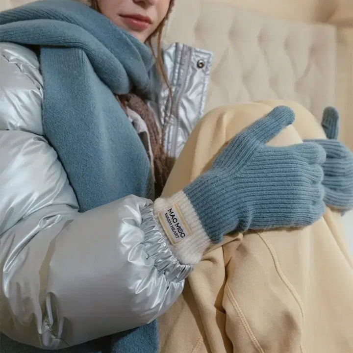[BUNJANG] Mark Mohk Wool Gloves &amp; Scarf Set (Sky) / 마크모크 울 장갑+머플러(스카이)