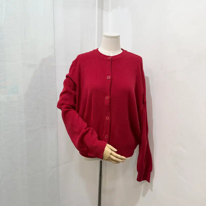 [BUNJANG] Daily Jyu Oversized Red Knit Long Sleeve Cardigan / 데일리쥬 오버핏 레드 니트긴팔가디건 4244