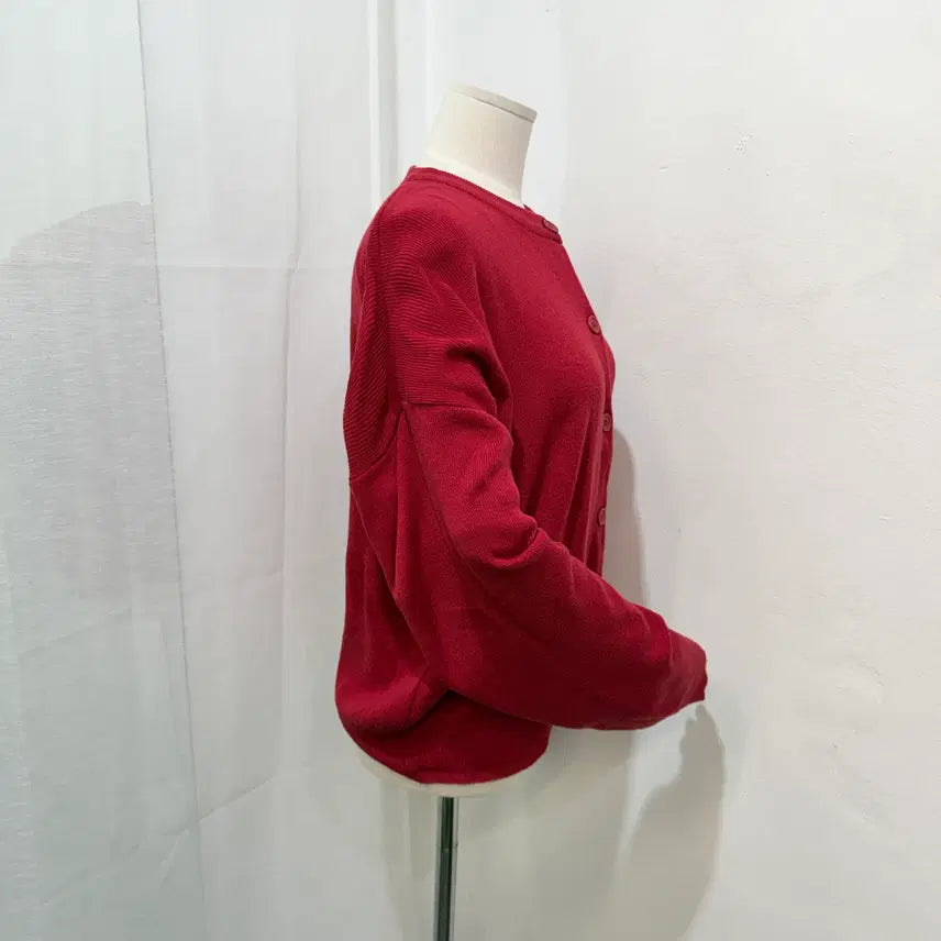 [BUNJANG] Daily Jyu Oversized Red Knit Long Sleeve Cardigan / 데일리쥬 오버핏 레드 니트긴팔가디건 4244